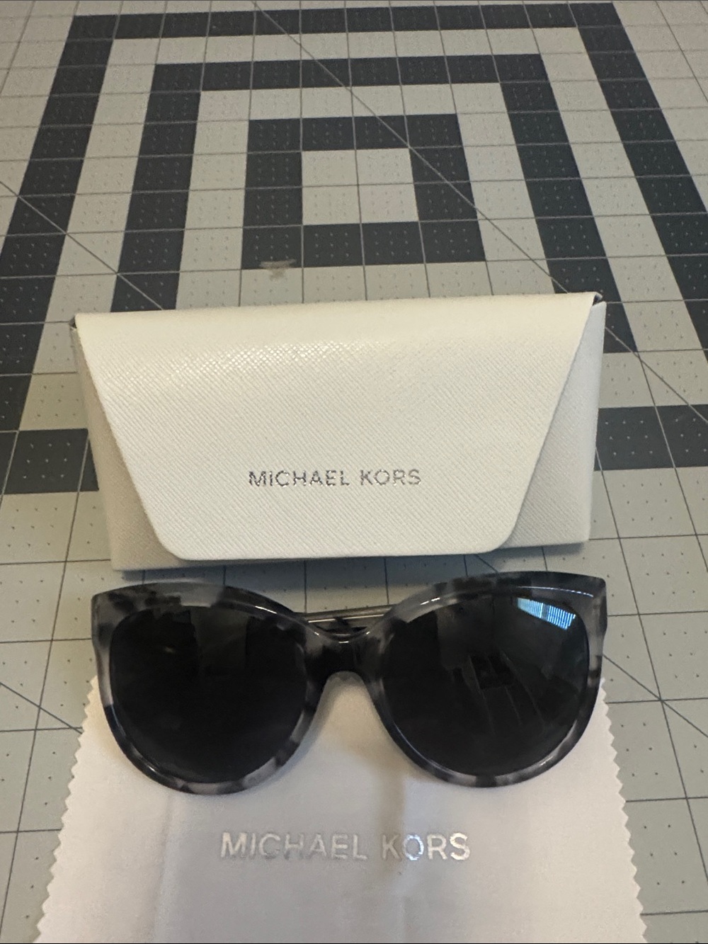 Michael Kors Gray Tortoiseshell Cat Eye Sunglasses with Black Lenses